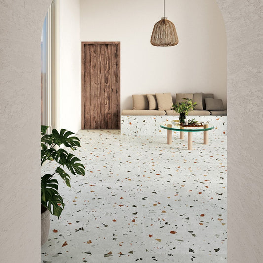Bono Pearl Grey Matt Porcelain Terrazzo Tile 600x600mm