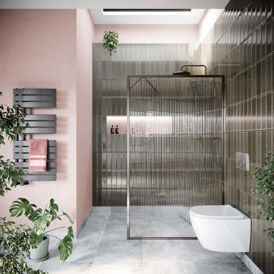 Amien Gunmetal Framed Fluted Glass Shower Screen 1080mm