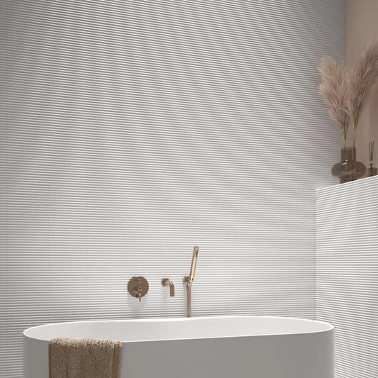 Accordion Ribbed White Matt Ceramic Brick Tile 200x50mm