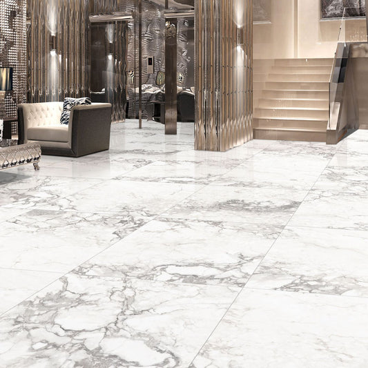 Novara White Polished Porcelain Tile 600x600mm