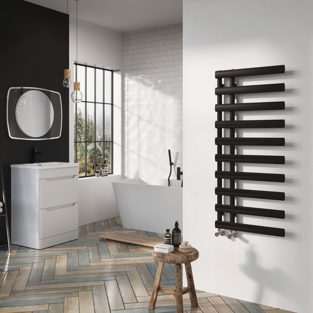 Dunwell Matt Black Designer Heated Towel Rail 1140x500mm