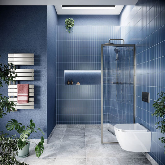 Amien Brushed Nickel Framed Fluted Glass Shower Screen 680mm