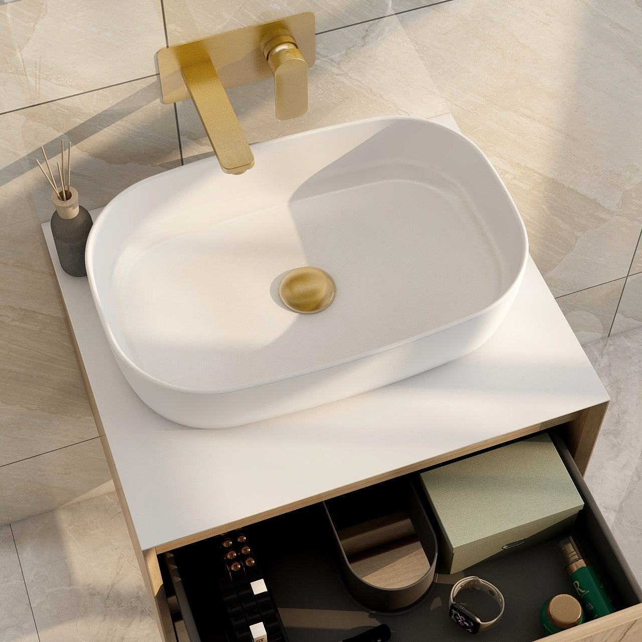 Grace Quartz stone 600mm worktop in solid white