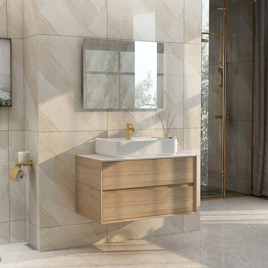 Grace 900mm Two Drawer Wall Mounted Cabinet in Natural Oak