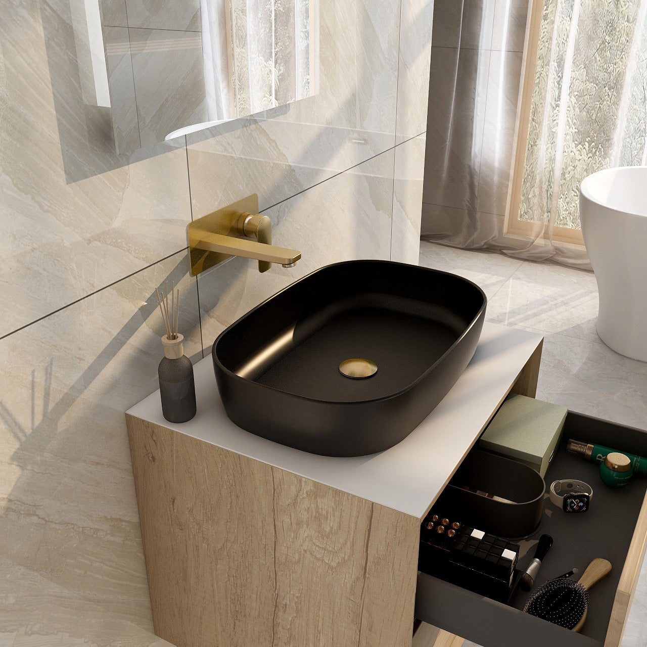 Grace black countertop slimline basin