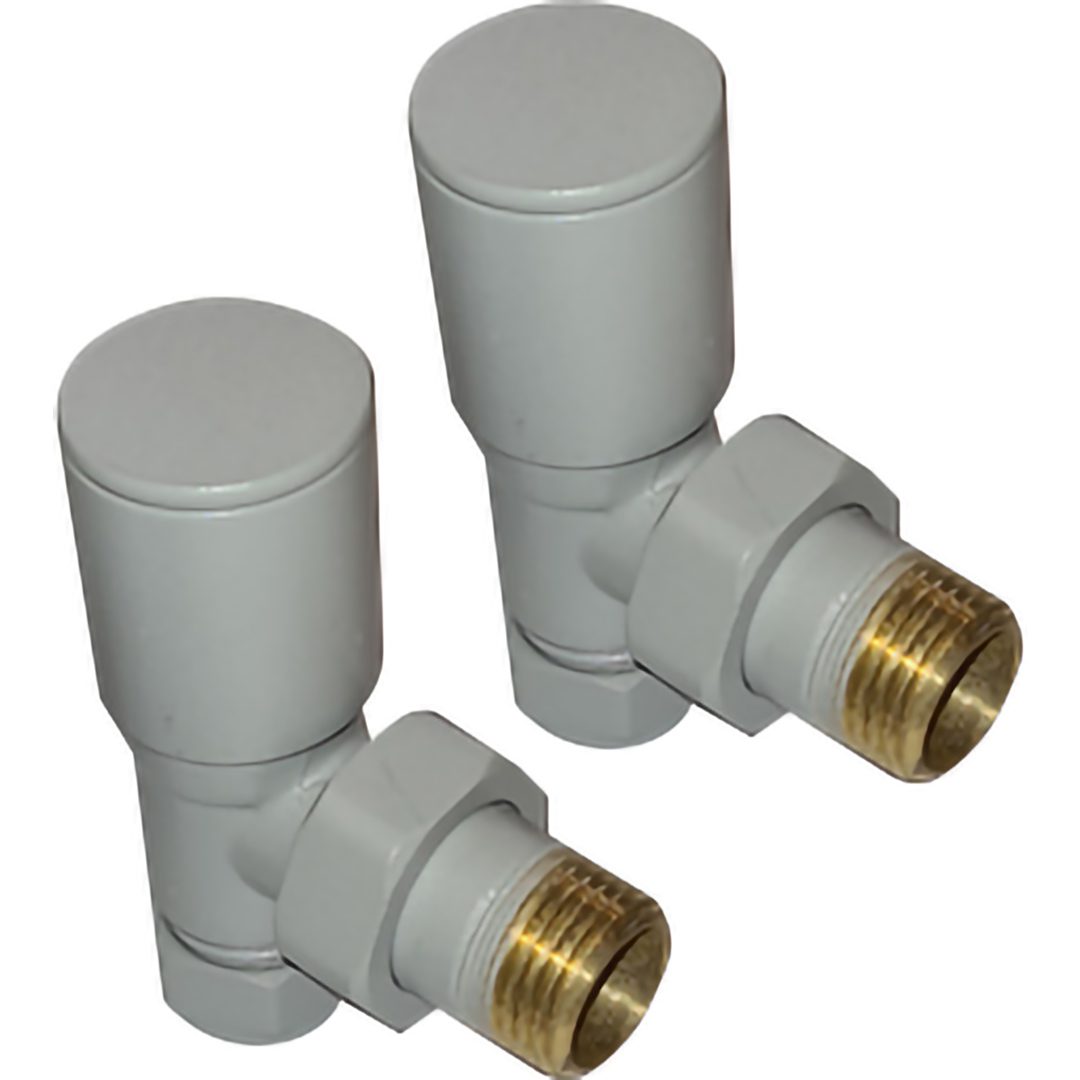 Elegant Haven Round Head Grey Angled Radiator Valves 1