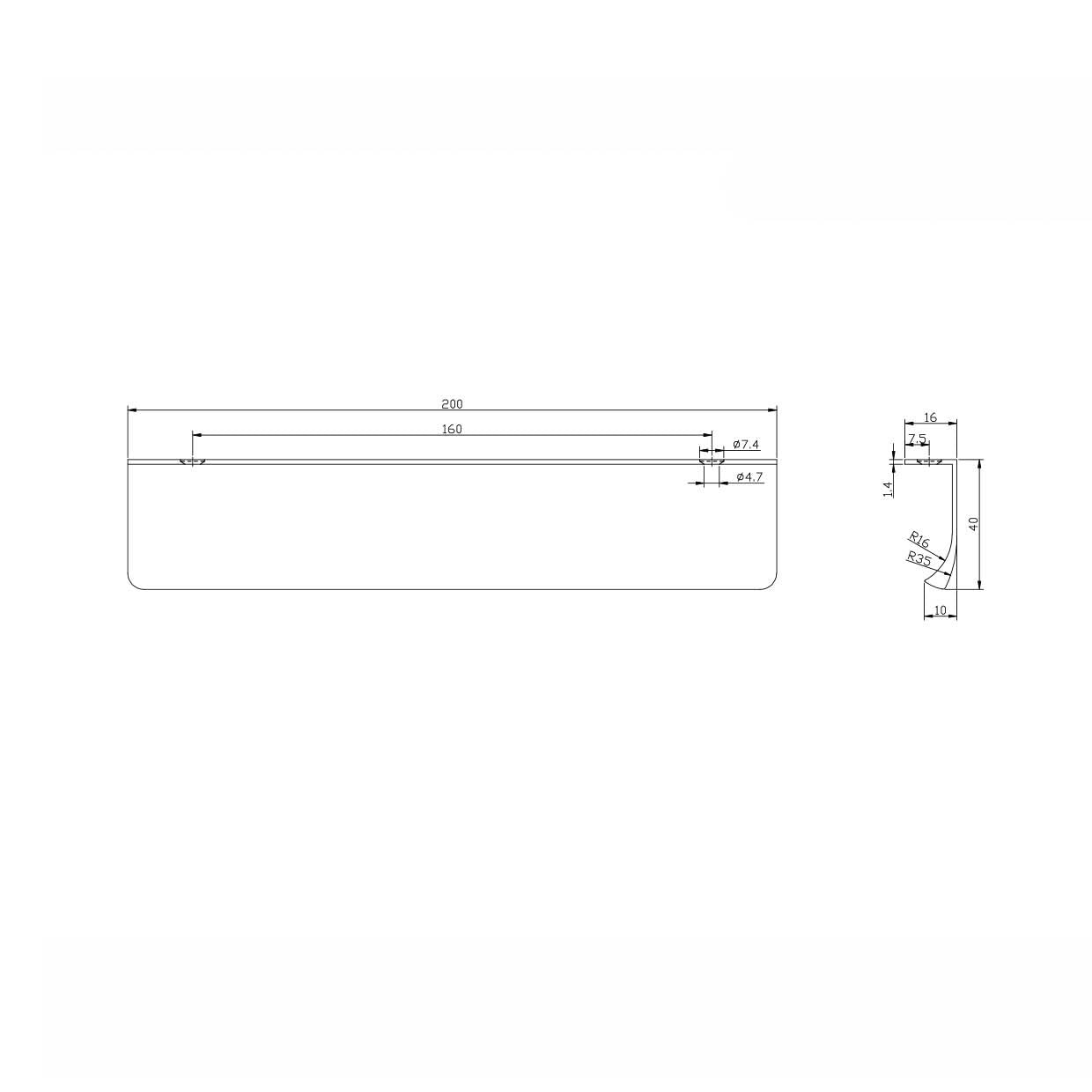 Flat 200mm Handle Chrome