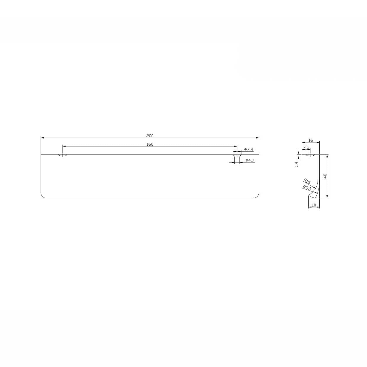 Flat 200mm Handle Black