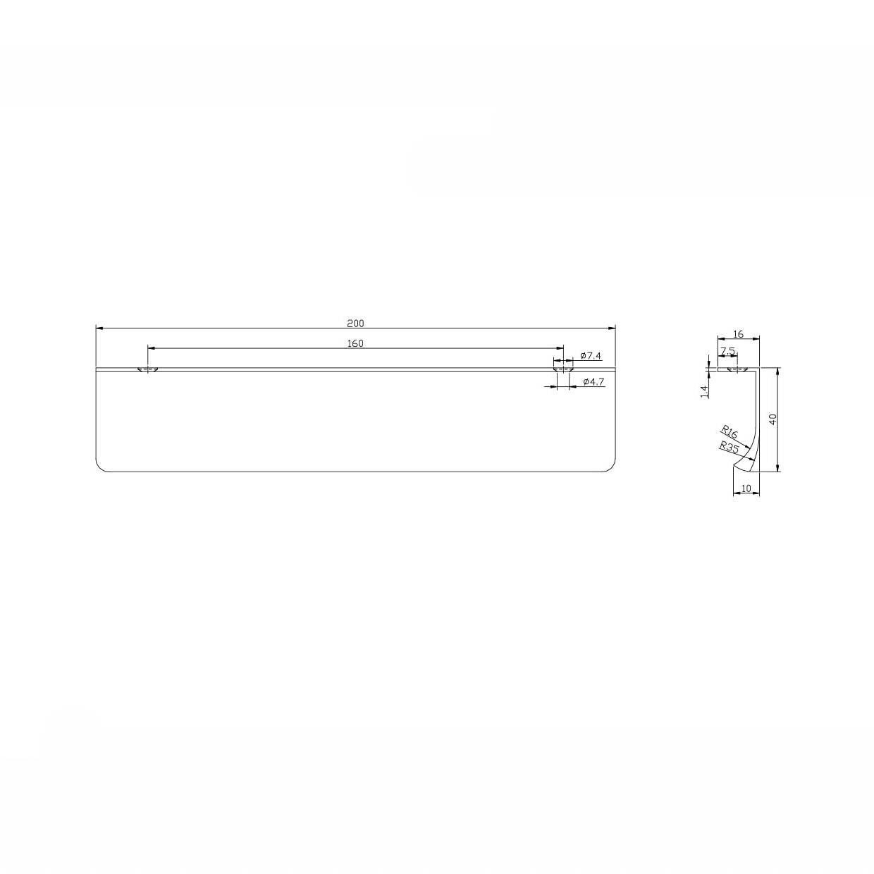 Flat 200mm Handle Gunmetal