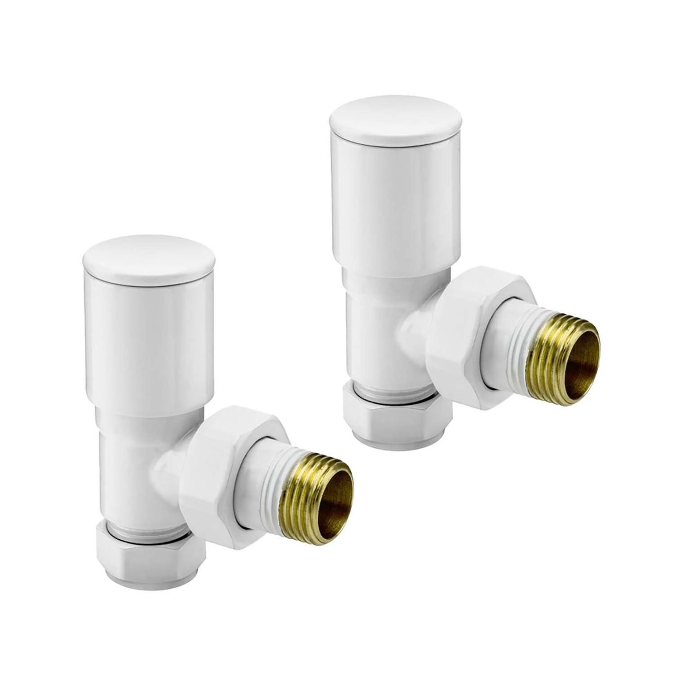 Round White Angled Pair of Radiator Valves
