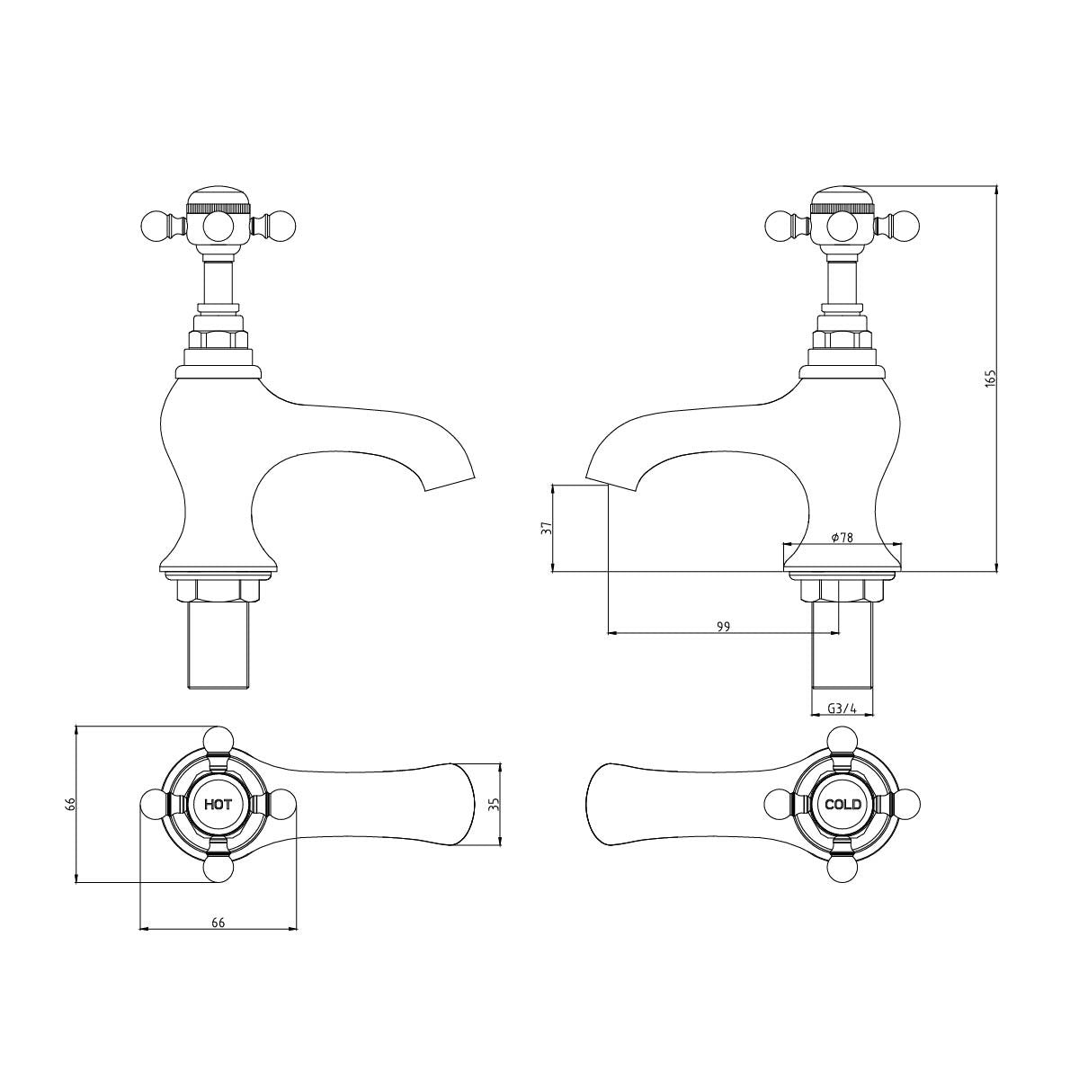 Grosvenor Chrome Pair of Bath Pillar Taps
