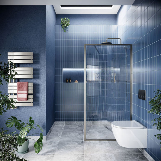 Amien Brushed Nickel Framed Fluted Glass Shower Screen 980mm