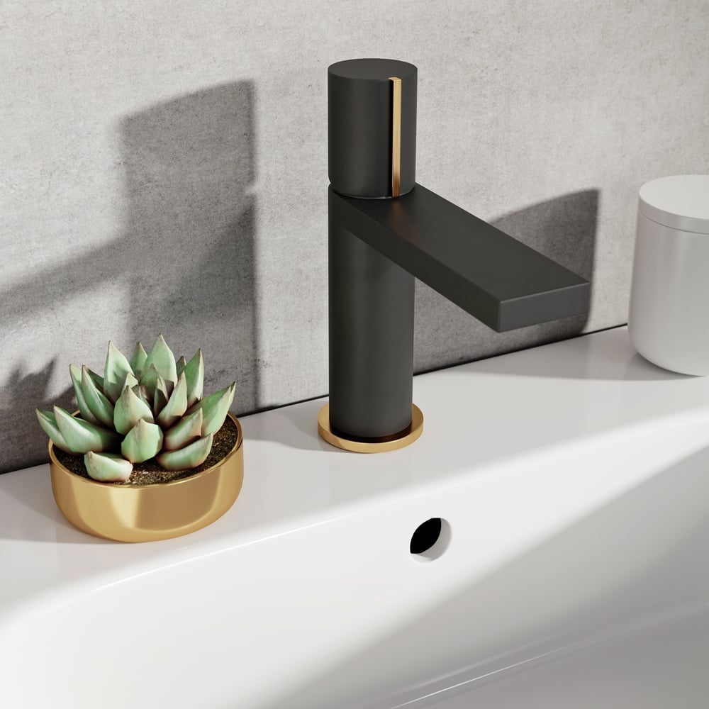 Pancho Matt Black and Gold Basin Mixer Tap