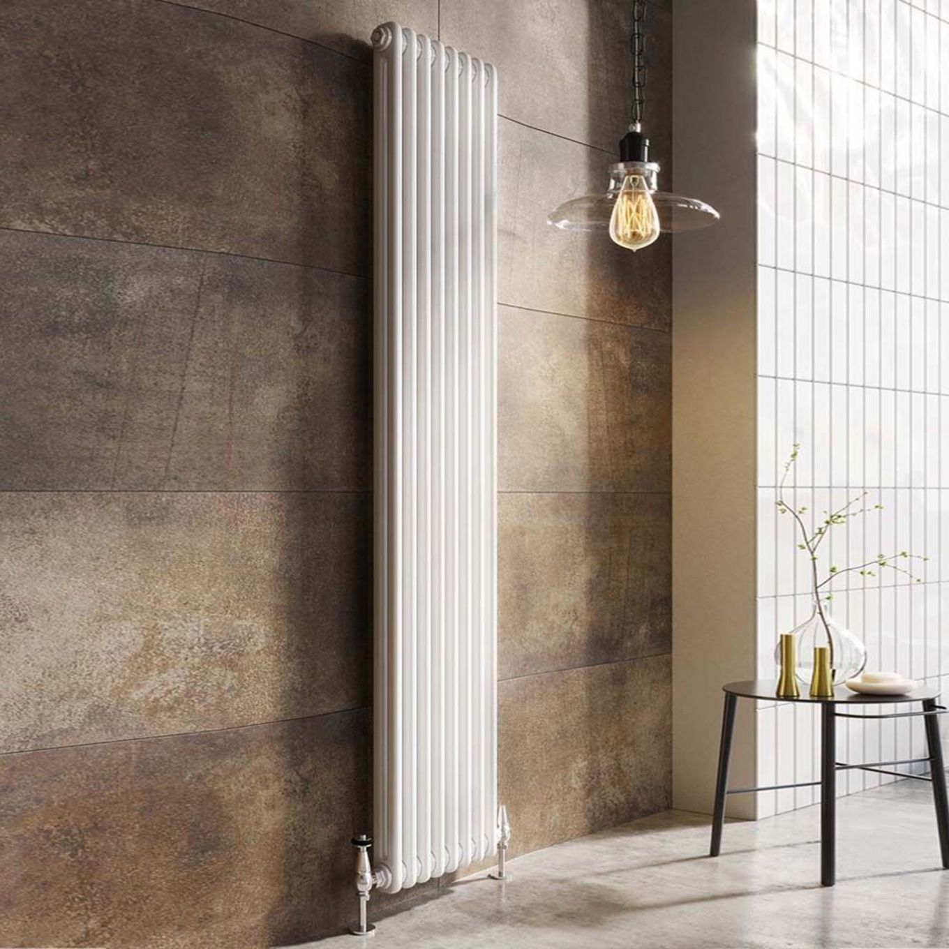 Upton White Double Vertical Column Radiator 1800x200mm