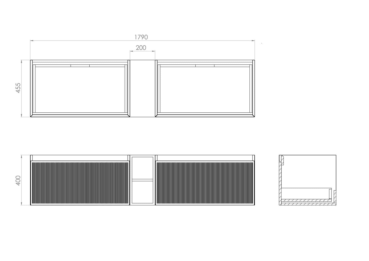 Saneux MONUMENT 180cm Kit - 2 x 80cm 1 Drawer Wall Mounted Unit, 20cm Spacers & Countertop