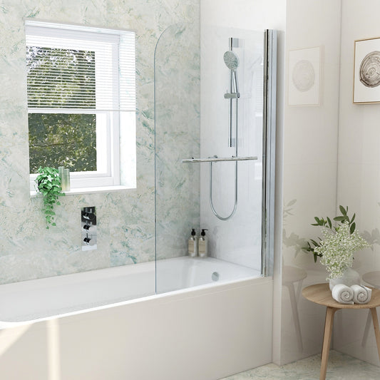 Universal straight bath screen in chrome with handle