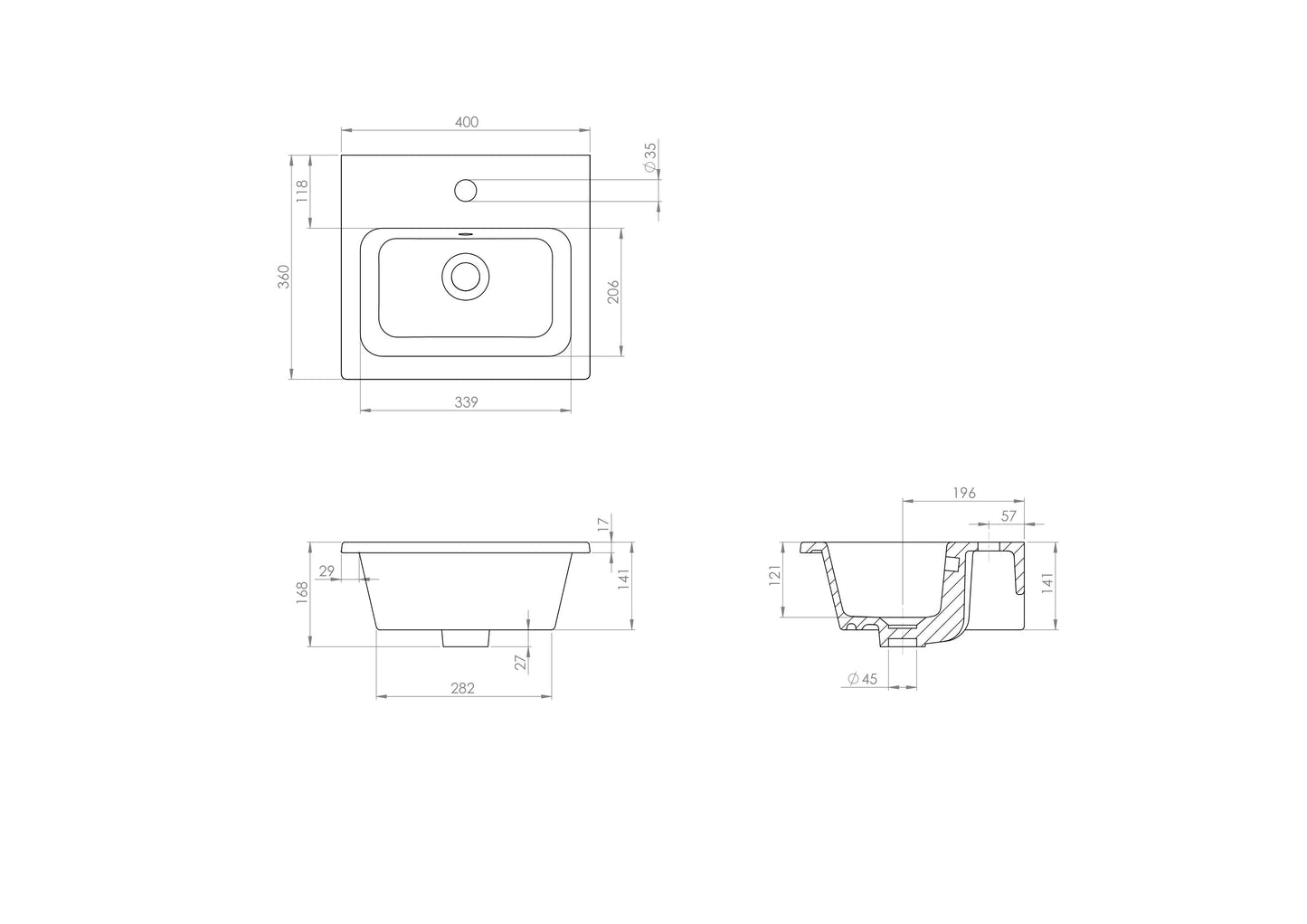 Saneux UNI 40x36cm Washbasin