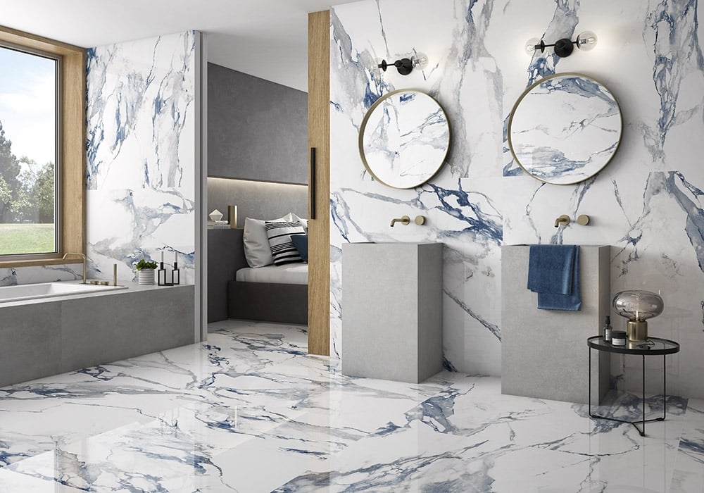 Charlie Blue Marble Gloss Porcelain Tile 600x1200mm