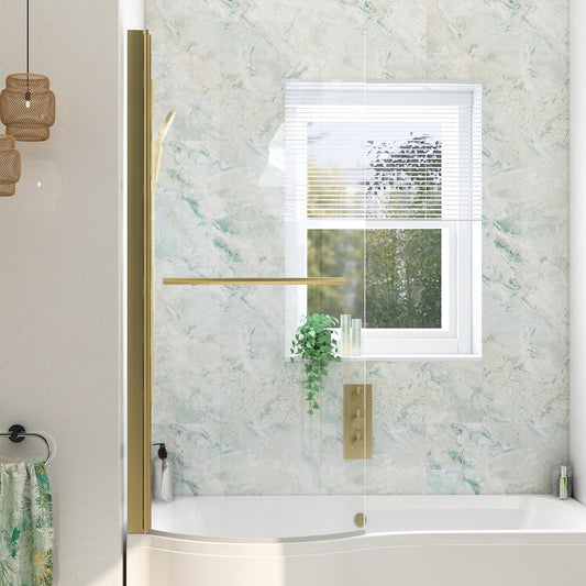 Imex Ronda curved shower bath screen in brushed brass