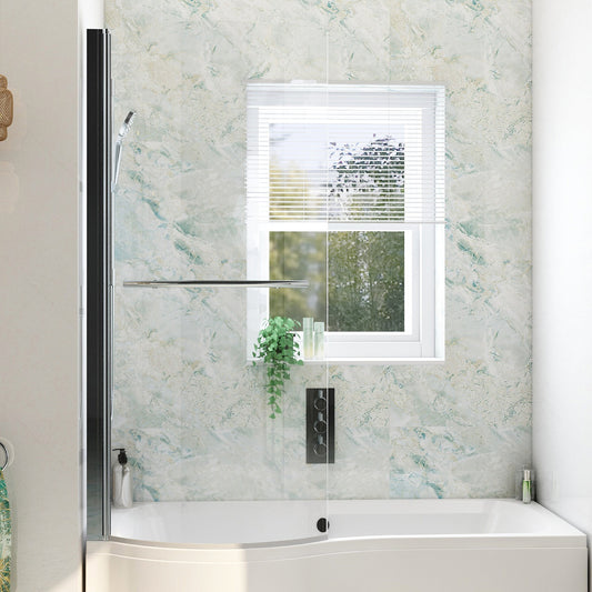 Imex Ronda curved shower bath screen in chrome