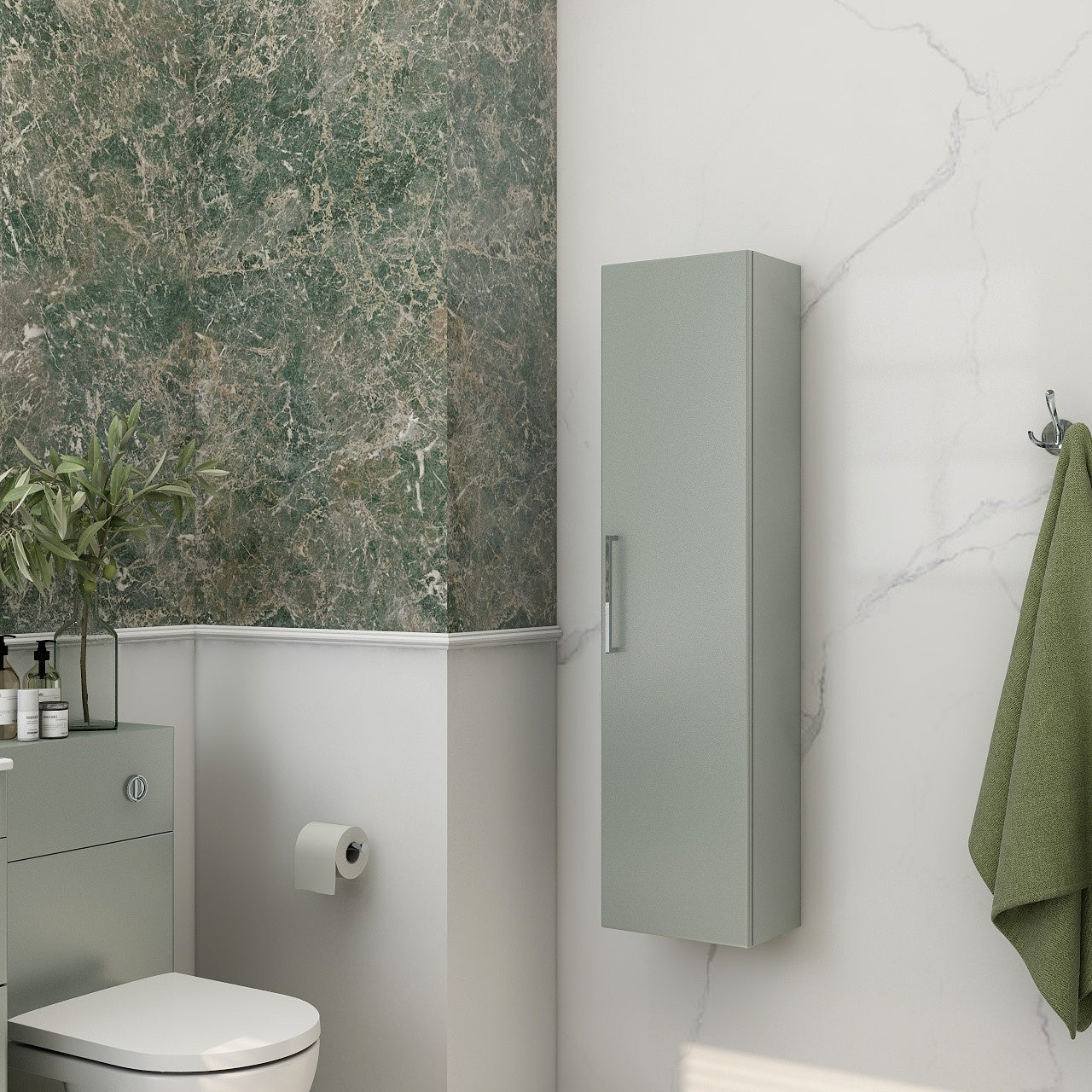 Single door wall storage unit in pistachio