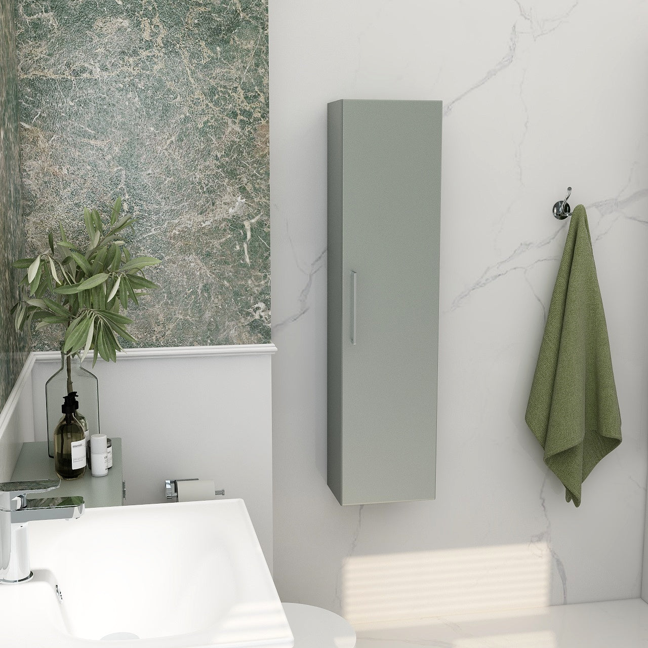 Single door wall storage unit in pistachio