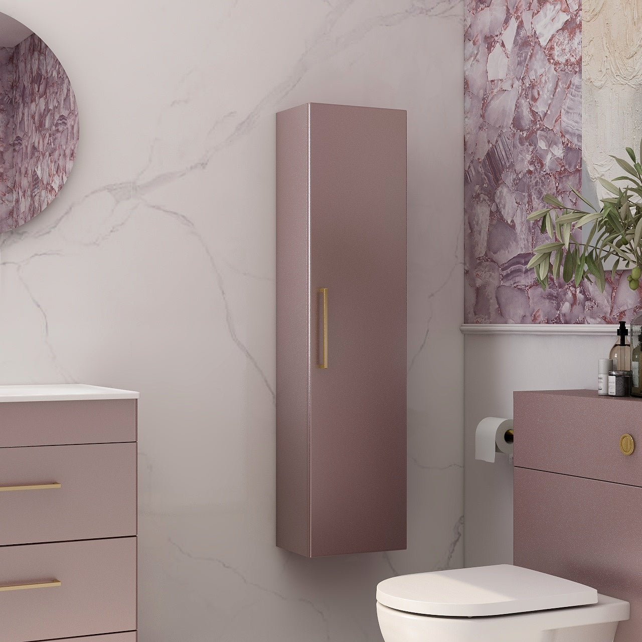 Single door wall storage unit in plum