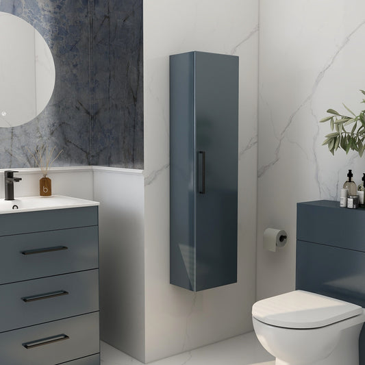 Single door wall storage unit in steel blue