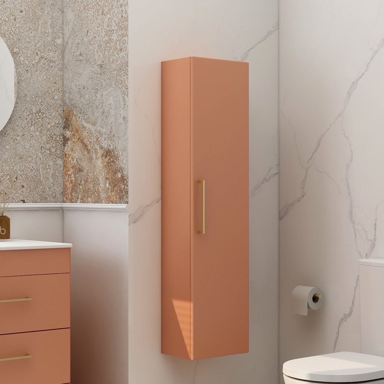 Single door wall storage unit in terracotta