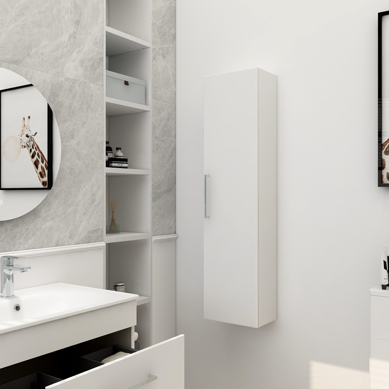 Single door wall storage unit in matt white