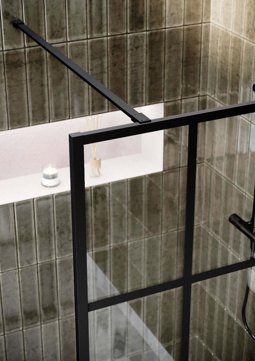Amien Matt Black Grid Framed Shower Screen 1080mm