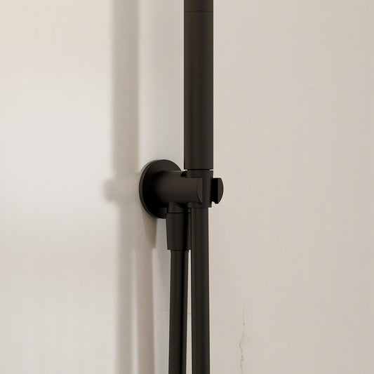 round wall outlet elbow with bracket in Matt Black