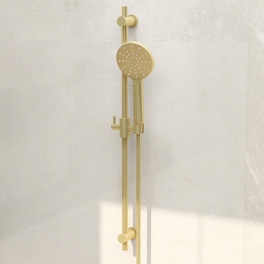 Contemporary Brushed Brass, Solid Brass Slide Rail Set with Smooth Hose and Multifunction Handset