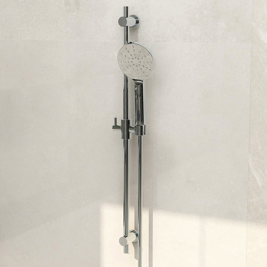 Contemporary solid brass slide rail set with smooth hose and multifunction handset in chrome