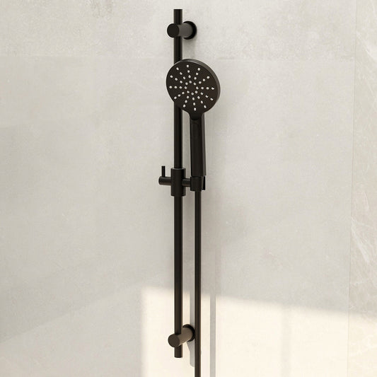 Contemporary Matt Black, Solid Brass Slide Rail Set with Smooth Hose and Multifunction Handset