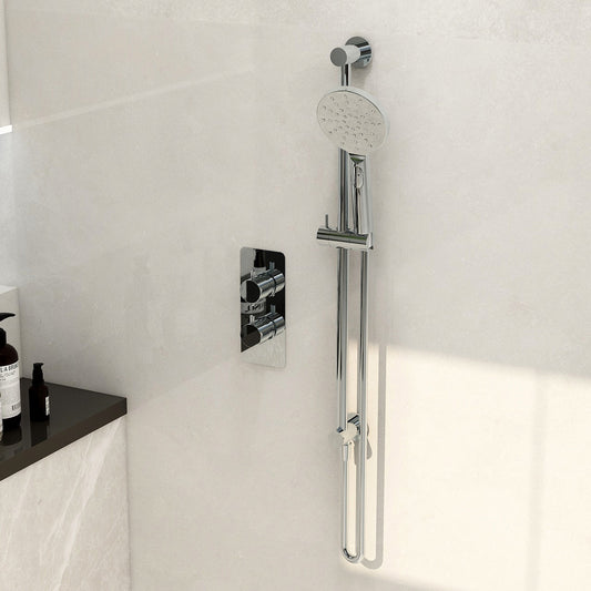 Round slide rail with integrated wall outlet elbow