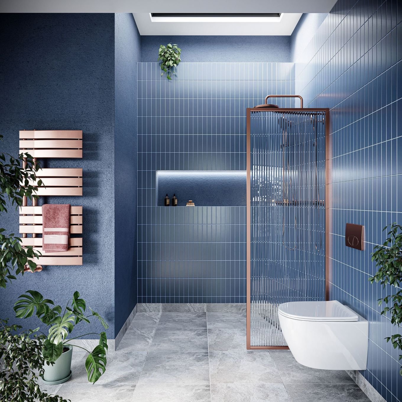 Amien Brushed Bronze Framed Fluted Glass Shower Screen 680mm