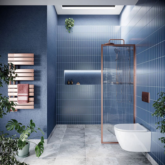 Amien Brushed Bronze Framed Fluted Glass Shower Screen 680mm