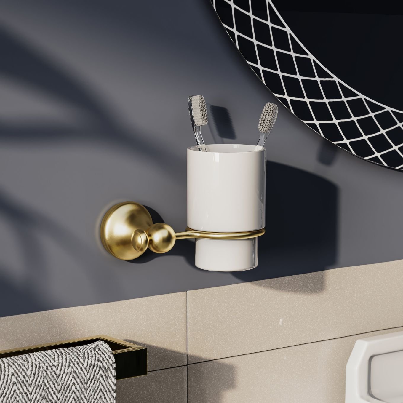 Warwick Brushed Gold Traditional Tumbler & Holder