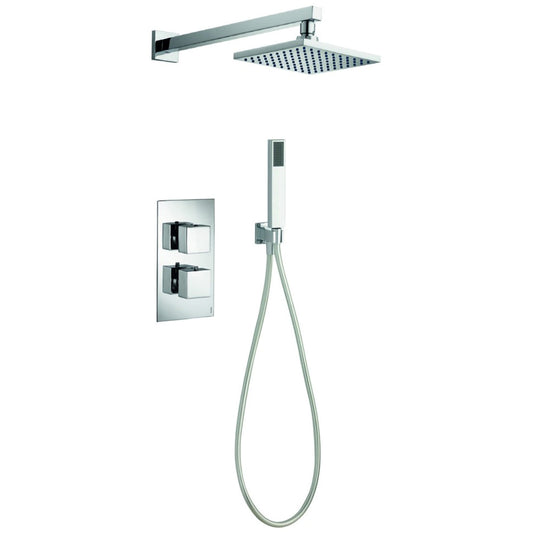 Imex Bloque2 Chrome Twin Outlet Thermostatic Valve With Head And Handset Kit