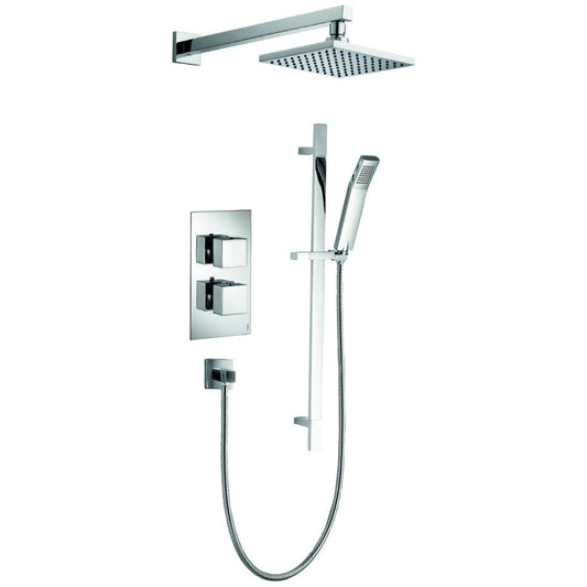 Imex Bloque2 Chrome Twin Outlet Thermostatic Valve With Head And Slide Rail Kit