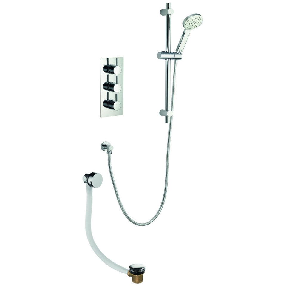 Imex Arco Chrome Triple Thermostatic Valve With Slide Rail Kit And Bath Filler