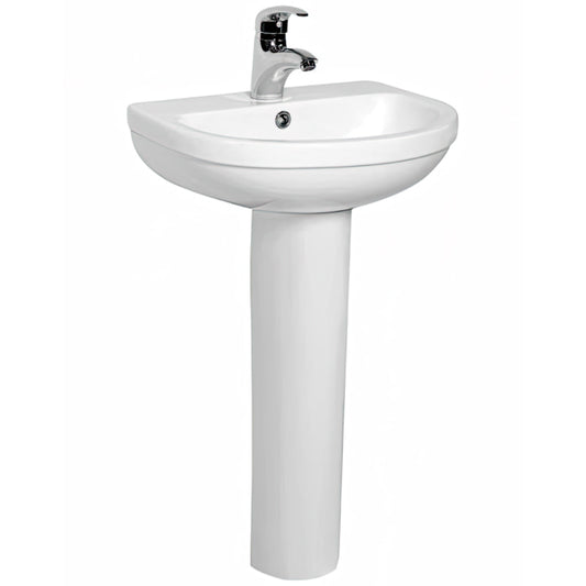 IMEX Ivo White 500mm Compact 1 Tap Hole Basin And Full Pedestal