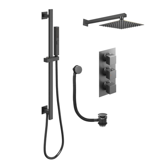 Zena Gunmetal Square Triple Outlet Shower Pack