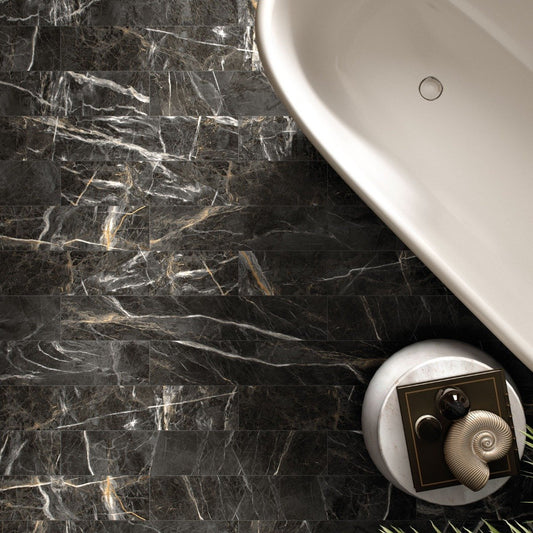 Salerno Black Matt Marble Plank Tile 150x900mm
