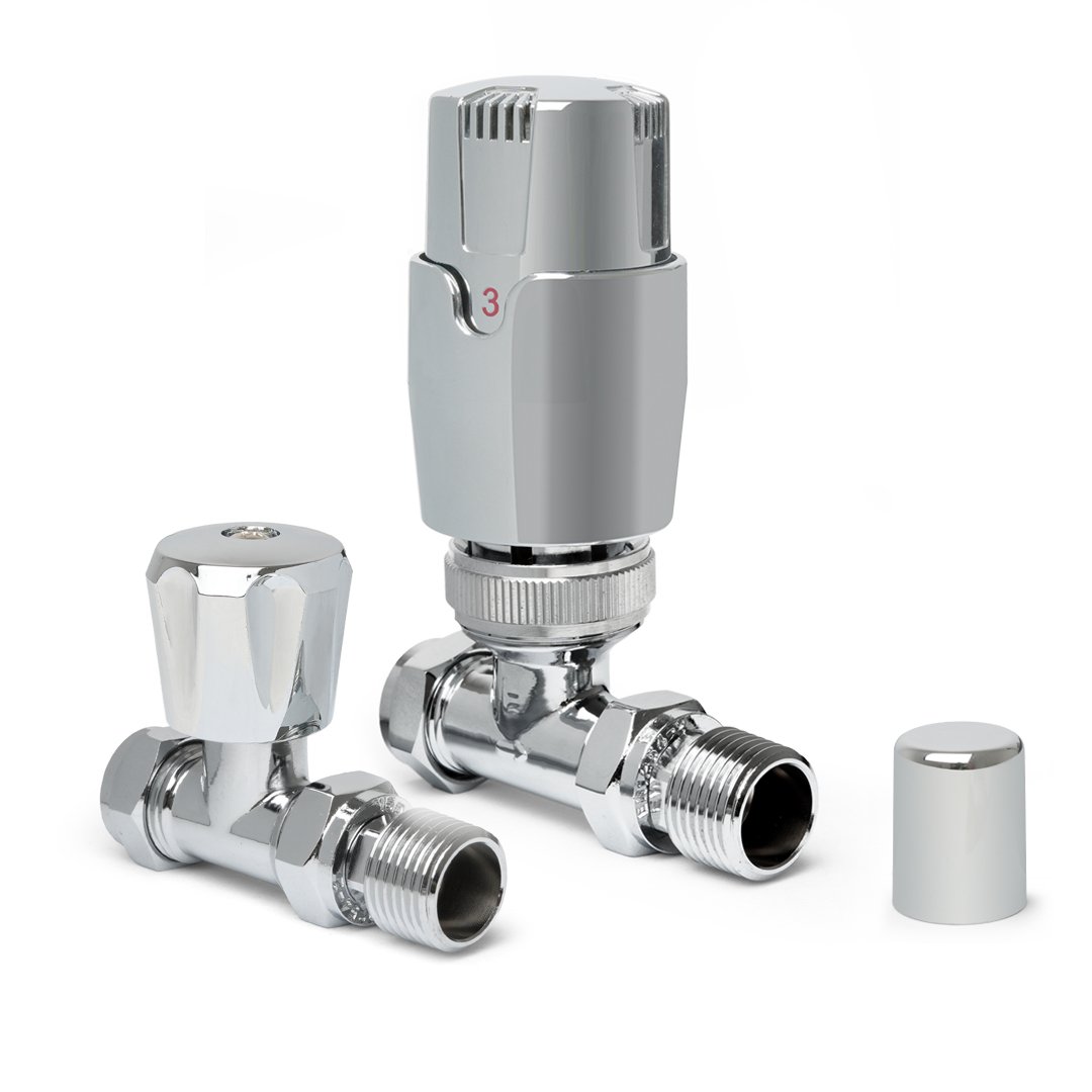 Thermostatic Chrome Straight Pair of Radiator Valves