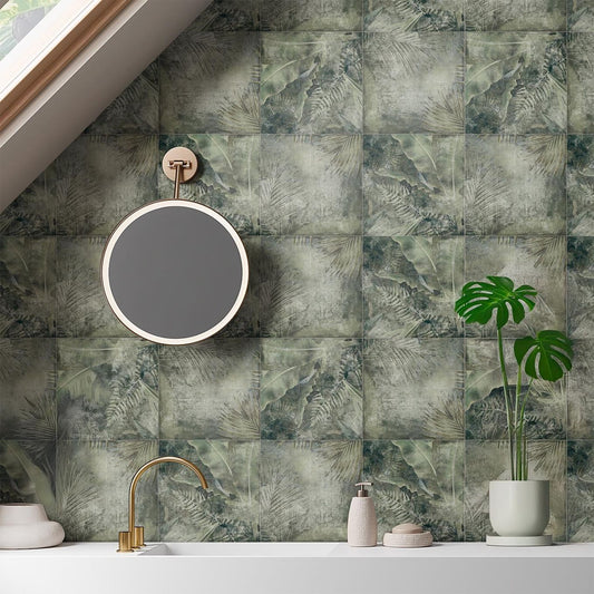 Algarve Green Tropical Patterned Lappato Porcelain Tile 250x250mm
