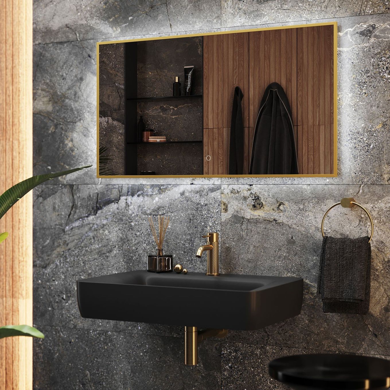 Rione Rectangular Gold Backlit LED Mirror 1200x550mm