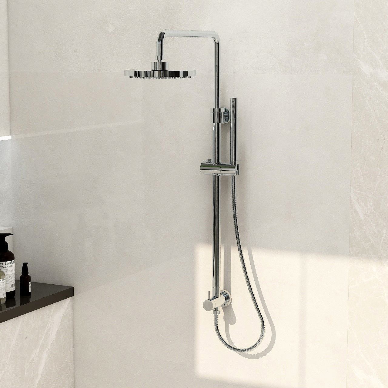 Levo rigid riser complete with diverter and hose in chrome (excludes fixed head and handset)