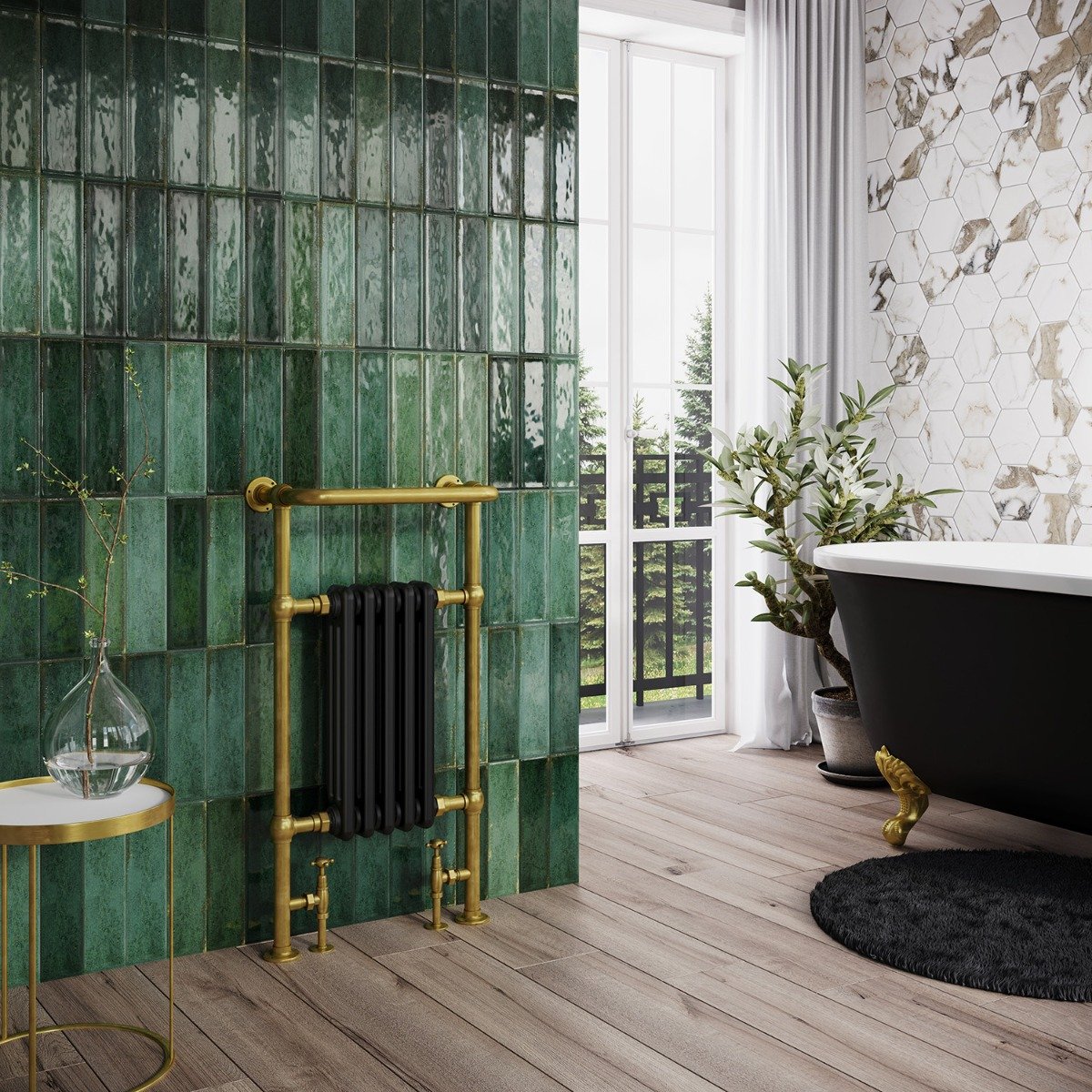 Hive Black and Gold Heated Towel Rail 938x500mm